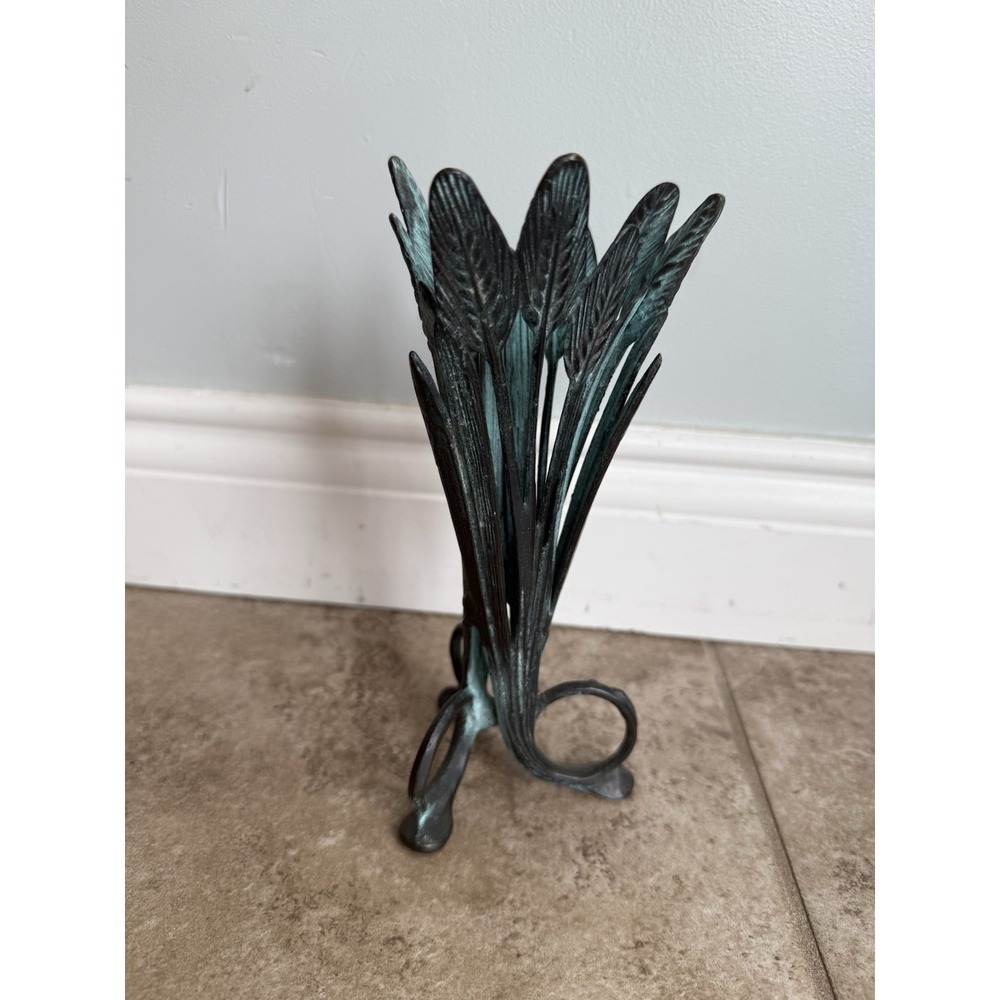 ART DECO Metal Vase w/o Glass Insert ~ Metal Leaves ~ Exc Condition